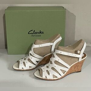 Clarks Fiddle String Wedge Strap Sandals Womens 6.5 White New